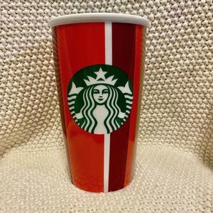 NWT Starbucks Striped ceramic tall warm cup